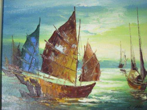 K Chan - Chinese boats - A beautiful oil painting